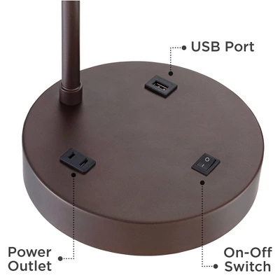 360 Lighting Colby Modern Desk Lamp 21" High Bronze With USB And AC Power Outlet In Base White Linen Drum Shade For Bedroom Living Room Office Family 6 360 Lighting Colby Modern Desk Lamp 21" High Bronze With USB And AC Power Outlet In Base White Linen Drum Shade For Bedroom Living Room Office Family - Image 4