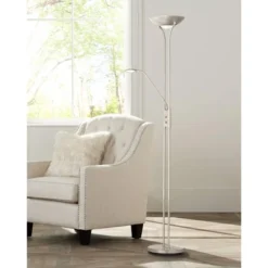 360 Lighting Canby Modern Torchiere Floor Lamp With Side Light 72" Tall Brushed Nickel Dimmable LED For Living Room Reading Bedroom Office House Home