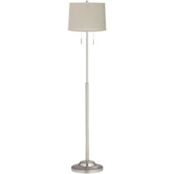 360 Lighting Abba Modern Floor Lamp Standing 66" Tall Brushed Nickel Silver Cream Burlap Tapered Drum Shade For Living Room Bedroom Office House Home
