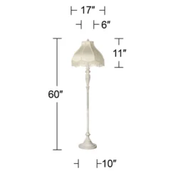 360 Lighting Vintage Shabby Chic Floor Lamp 60" Tall Antique White Cream Scallop Fabric Dome Shade Fringe For Living Room Reading Bedroom -360 Lighting GUEST 04b0cf26 7730 44fa b83c 3df033ee1bc2