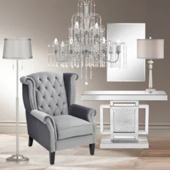 360 Lighting Abba Modern Floor Lamp Standing 65" Tall Brushed Nickel Metal Crystal Beaded White Drum Shade For Living Room Bedroom Office House Home