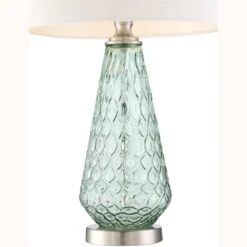 360 Lighting Julia Modern Table Lamp 26 1/2" High Green Glass White Drum Shade For Bedroom Living Room Bedside Nightstand Office Kids Family House -360 Lighting GUEST 05d1fa0a 9ede 474d b16d e7bd34a8050c