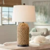 360 Lighting Modern Coastal Table Lamp 26 1/2" High Natural Wicker Rope Tapered Drum Shade For Living Room Bedroom House Bedside -360 Lighting GUEST 06192ee2 ea18 4006 887b 7feea9406d64
