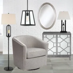 360 Lighting Marcel Rustic Farmhouse Floor Lamp 64" Tall Black Metal With LED Nightlight Natural Linen Drum Shade For Living Room Bedroom Office House -360 Lighting GUEST 07429048 d133 4e09 b5d6 0e597aeb5628