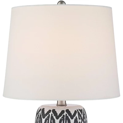 360 Lighting Modern Accent Table Lamps 23 1/2" High Set Of 2 White Gray Ceramic White Fabric Drum Shade Decor For Bedroom Living Room 4 360 Lighting Modern Accent Table Lamps 23 1/2" High Set Of 2 White Gray Ceramic White Fabric Drum Shade Decor For Bedroom Living Room - Image 2