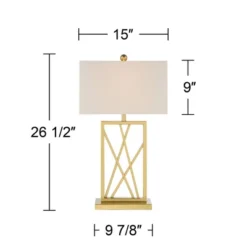 360 Lighting Claudia 26 1/2" Tall Square Modern Glam Luxe Table Lamp Gold Finish Metal Single White Shade Living Room Bedroom Bedside Nightstand House -360 Lighting GUEST 0be9cc87 dea3 4a93 80eb a7196cc0db58