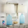 360 Lighting Modern Table Lamps 27 3/4" Tall Set Of 2 With USB Charging Port Blue Glass White Drum Shade For Living Room Bedroom