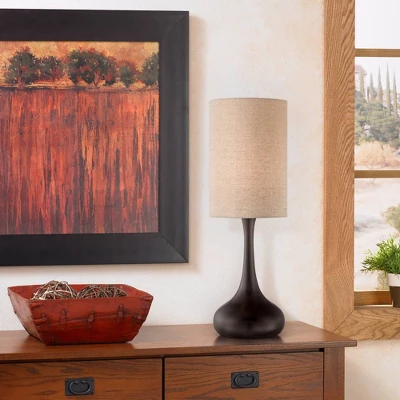 360 Lighting Modern Table Lamp 24.5" High Espresso Bronze Metal Droplet Linen Cylinder Shade For Living Room Family Bedroom Bedside Office 6 360 Lighting Modern Table Lamp 24.5" High Espresso Bronze Metal Droplet Linen Cylinder Shade For Living Room Family Bedroom Bedside Office - Image 4