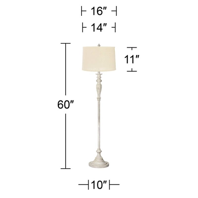 360 Lighting Vintage Shabby Chic Floor Lamp 60" Tall Antique White Washed Cream Burlap Drum Shade For Living Room Reading Bedroom Office 4 360 Lighting Vintage Shabby Chic Floor Lamp 60" Tall Antique White Washed Cream Burlap Drum Shade For Living Room Reading Bedroom Office - Image 2