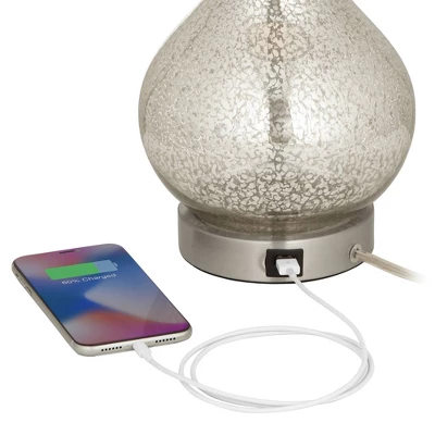 360 Lighting Ledger Modern Accent Table Lamps 21 3/4" High Set Of 2 Mercury Glass With USB Charging Port Off-White Drum Shade For Family Office Desk 5 360 Lighting Ledger Modern Accent Table Lamps 21 3/4" High Set Of 2 Mercury Glass With USB Charging Port Off-White Drum Shade For Family Office Desk - Image 3