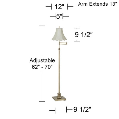 360 Lighting Traditional Swing Arm Floor Lamp 70" Tall Antique Brass Imperial Scalloped Creme Fabric Bell Shade For Living Room Reading 4 360 Lighting Traditional Swing Arm Floor Lamp 70" Tall Antique Brass Imperial Scalloped Creme Fabric Bell Shade For Living Room Reading - Image 2
