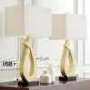360 Lighting Simone Modern Table Lamps 28" Tall Set Of 2 Gold Metal With USB Charging Port White Rectangular Shade For Bedroom Living Room Nightstand -360 Lighting GUEST 16e72446 ce52 44ec b3c7 3728f2f0c820