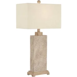 360 Lighting Caldwell Rustic Farmhouse Table Lamps 26 3/4" High Set Of 2 Earth Tone Hammered Oatmeal Fabric Rectangular Shade For Bedroom Living Room -360 Lighting GUEST 18b23f6f 3f99 4256 817b e6e2b03a9ada