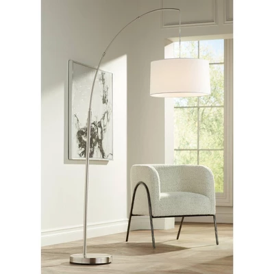360 Lighting Cora Modern Arc Floor Lamp Standing 72" Tall Brushed Nickel Metal White Linen Drum Shade For Living Room Reading Bedroom Office House 3 360 Lighting Cora Modern Arc Floor Lamp Standing 72" Tall Brushed Nickel Metal White Linen Drum Shade For Living Room Reading Bedroom Office House