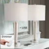360 Lighting Geoff Modern Table Lamps 26" High Set Of 2 Brushed Nickel With USB Charging Port Table Top Dimmers White Drum Shade For Living Room Desk -360 Lighting GUEST 1ae2bb01 6879 42cd 91c6 671f56aa8e98