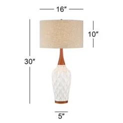 360 Lighting Rocco Modern Mid Century Table Lamp 30" Tall White Geometric Ceramic Wood Tan Fabric Drum Shade For Bedroom Living Room Bedside Office -360 Lighting GUEST 1be50663 f8e2 4db4 9a62 fcbbd17f98ab