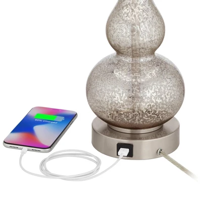 360 Lighting Castine 22" High Small Modern Country Cottage Accent Table Lamps Set Of 2 USB Port Silver Finish Mercury Glass Living Room Charging 5 360 Lighting Castine 22" High Small Modern Country Cottage Accent Table Lamps Set Of 2 USB Port Silver Finish Mercury Glass Living Room Charging - Image 3