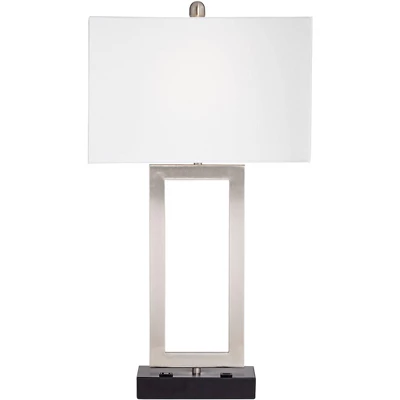 360 Lighting Todd Modern Table Lamp 30" Tall Steel Open Rectangle With USB And AC Power Outlet In Base White Shade For Bedroom Living Room Bedside 8 360 Lighting Todd Modern Table Lamp 30" Tall Steel Open Rectangle With USB And AC Power Outlet In Base White Shade For Bedroom Living Room Bedside - Image 6