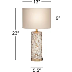 360 Lighting Coastal Accent Table Lamps 23" High Set Of 2 Mother Of Pearl Tiles Cylinder Cream Linen Drum Shade For Living Room Bedroom -360 Lighting GUEST 1ed0f380 e99d 47da ab12 4874ee29f1c0