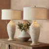 360 Lighting Cody Rustic Farmhouse Table Lamps 24 1/2" High Set Of 2 Beige Textured Pebble Drum Shade For Bedroom Living Room Bedside Nightstand House -360 Lighting GUEST 230fd84b 280f 479d 9e57 f99bf4ee5985