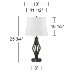 360 Lighting Heather Modern Industrial Table Lamps 25 3/4" High Set Of 2 Dark Iron With USB Charging Port White Softback Drum Shade For Bedroom Desk -360 Lighting GUEST 23babb46 ce91 438d ad8e d4ceffd72d32