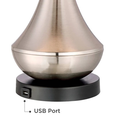 360 Lighting Simon Modern Table Lamps 25 1/2" High Set Of 2 Brushed Nickel With USB Charging Port White Fabric Drum Shade For Bedroom Living Room Desk 5 360 Lighting Simon Modern Table Lamps 25 1/2" High Set Of 2 Brushed Nickel With USB Charging Port White Fabric Drum Shade For Bedroom Living Room Desk - Image 3