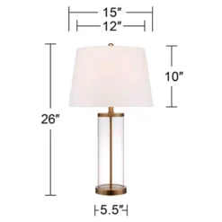 360 Lighting 26" High Cylinder Country Cottage Table Lamps Set Of 2 Fillable Clear Gold Finish Glass Metal White Shade Living Room Bedroom Bedside -360 Lighting GUEST 24e071a0 26bb 43c1 9469 322a5eb67b27