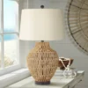 360 Lighting San Marcos Modern Coastal Table Lamp 27" Tall Natural Wicker Oatmeal Drum Shade For Bedroom Living Room Bedside Nightstand Office Kids -360 Lighting GUEST 25198b89 56a1 486d bf3a 4bbd074b2084