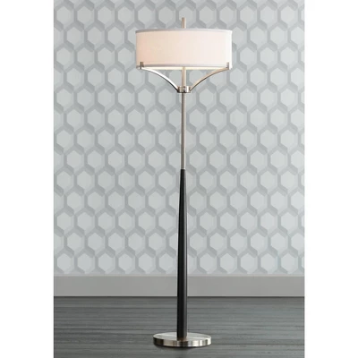 360 Lighting Modern Floor Lamp 62" Tall Black And Brushed Steel Column White Linen Drum Shade For Living Room Reading Bedroom Office 3 360 Lighting Modern Floor Lamp 62" Tall Black And Brushed Steel Column White Linen Drum Shade For Living Room Reading Bedroom Office