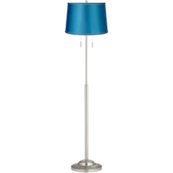 360 Lighting Abba Modern Floor Lamp Standing 66" Tall Brushed Nickel Turquoise Satin Tapered Drum Shade For Living Room Bedroom Office House Home