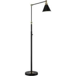 360 Lighting Wray Mid Century Modern Pharmacy Floor Lamp 61" Tall Flat Black Warm Brass Adjustable Swivel Head For Living Room Reading Bedroom Home -360 Lighting GUEST 29a3e689 665f 4454 ba8b fa92f769a959