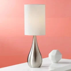 360 Lighting Evans Modern Accent Table Lamps 21" High Set Of 2 Brushed Nickel Metal Teardrop White Cylinder Shade For Bedroom Living Room House Home -360 Lighting GUEST 29dfae63 3890 46ab ada3 334a62a2e7cb