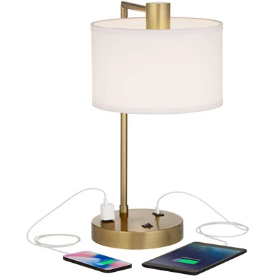360 Lighting Colby Modern Desk Lamp 21" High Antique Gold With USB And AC Power Outlet In Base White Linen Drum Shade For Bedroom Living Room Desk 4 360 Lighting Colby Modern Desk Lamp 21" High Antique Gold With USB And AC Power Outlet In Base White Linen Drum Shade For Bedroom Living Room Desk - Image 2