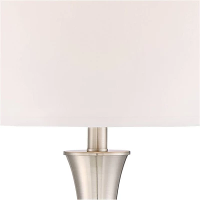 360 Lighting Simon Modern Table Lamps 25 1/2" High Set Of 2 Brushed Nickel With USB Charging Port White Fabric Drum Shade For Bedroom Living Room Desk 4 360 Lighting Simon Modern Table Lamps 25 1/2" High Set Of 2 Brushed Nickel With USB Charging Port White Fabric Drum Shade For Bedroom Living Room Desk - Image 2