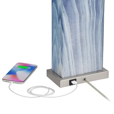 360 Lighting Connie Modern Table Lamps 25" High Set Of 2 Blue Faux Marble With USB Charging Port Table Top Dimmers White Shade For Bedroom Office Desk 5 360 Lighting Connie Modern Table Lamps 25" High Set Of 2 Blue Faux Marble With USB Charging Port Table Top Dimmers White Shade For Bedroom Office Desk - Image 3