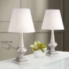 360 Lighting Brooks Modern Accent Table Lamps 19" High Set Of 2 Brushed Nickel Touch On Off White Fabric Shade For Bedroom Living Room Bedside Office