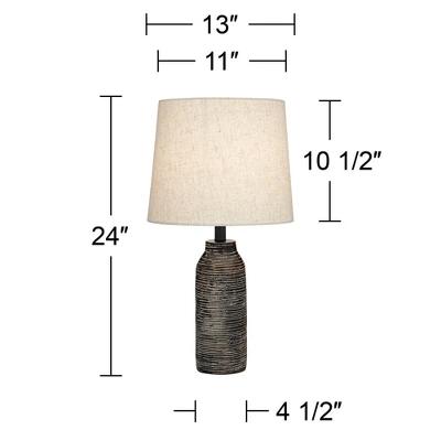 360 Lighting 24" High Mid Century Modern Farmhouse Rustic Table Lamps Set Of 2 Black Finish Oatmeal Shade Living Room Bedroom Bedside Nightstand House 9 360 Lighting 24" High Mid Century Modern Farmhouse Rustic Table Lamps Set Of 2 Black Finish Oatmeal Shade Living Room Bedroom Bedside Nightstand House - Image 7