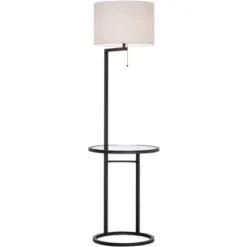 360 Lighting Modern Floor Lamps 62" Tall Set Of 2 With Glass Tray Table Black Metal White Fabric Drum Shades Decor Living Room Reading -360 Lighting GUEST 2d79fb9a e8ec 48a9 a1d3 0a6584dc56bf