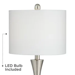 360 Lighting Gerson Modern Table Lamps 24" High Set Of 2 Brushed Nickel With Dimmers LED White Drum Shade For Bedroom Living Room Bedside Nightstand -360 Lighting GUEST 2e9b6b00 ca40 4393 9fce 8f365e4d500c