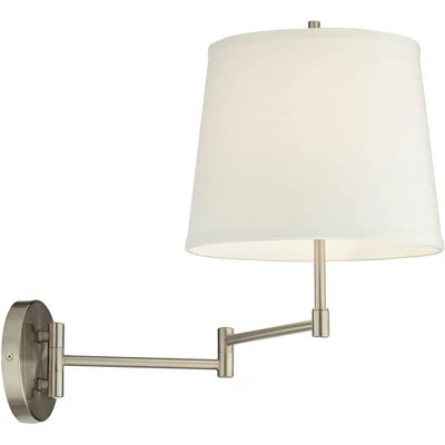 360 Lighting Oray Modern Swing Arm Wall Lamps Set Of 2 Brushed Nickel Plug-in Light Fixture Off White Cotton Drum Shade For Bedroom Living Room House 6 360 Lighting Oray Modern Swing Arm Wall Lamps Set Of 2 Brushed Nickel Plug-in Light Fixture Off White Cotton Drum Shade For Bedroom Living Room House - Image 4