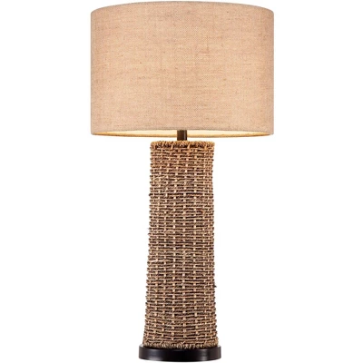 360 Lighting Coastal Table Lamp 28.5" Tall Woven Seagrass Burlap Drum Shade For Living Room Family Bedroom Bedside Nightstand Office 7 360 Lighting Coastal Table Lamp 28.5" Tall Woven Seagrass Burlap Drum Shade For Living Room Family Bedroom Bedside Nightstand Office - Image 5