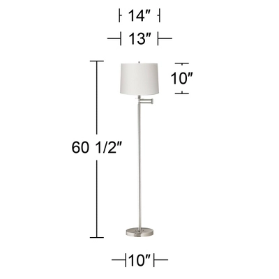 360 Lighting Modern Floor Lamp Swing Arm 60.5" Tall Brushed Nickel White Hardback Drum Shade For Living Room Reading Bedroom 4 360 Lighting Modern Floor Lamp Swing Arm 60.5" Tall Brushed Nickel White Hardback Drum Shade For Living Room Reading Bedroom - Image 2