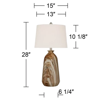 360 Lighting Carlton Modern Table Lamps 28" Tall Set Of 2 Swirling Brown Faux Marble White Tapered Drum For Bedroom Living Room Bedside Nightstand 9 360 Lighting Carlton Modern Table Lamps 28" Tall Set Of 2 Swirling Brown Faux Marble White Tapered Drum For Bedroom Living Room Bedside Nightstand - Image 7