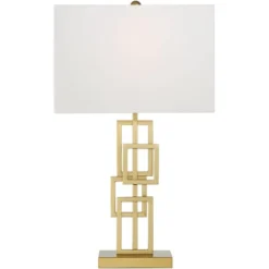 360 Lighting Gale Modern Mid Century Table Lamps 26" High Set Of 2 Brushed Gold Grid Metal White Shade For Bedroom Living Room Bedside Nightstand Kids -360 Lighting GUEST 30f16c06 c7f2 4fd7 aea0 80be2ffc1c9a
