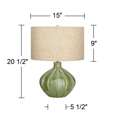 360 Lighting Gordy Modern Accent Table Lamp Handcrafted 20 1/2" High Ribbed Green Ceramic Oatmeal Fabric Drum Shade For Bedroom Living Room Bedside 7 360 Lighting Gordy Modern Accent Table Lamp Handcrafted 20 1/2" High Ribbed Green Ceramic Oatmeal Fabric Drum Shade For Bedroom Living Room Bedside - Image 5