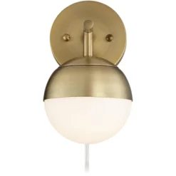 360 Lighting Luna Mid Century Modern Wall Lamp Brass Plug-in 5 1/2" Light Fixture Frosted Glass Globe For Bedroom Reading Living Room Hallway House -360 Lighting GUEST 3268f133 e9f0 47ac 82da a939d5b90ae6