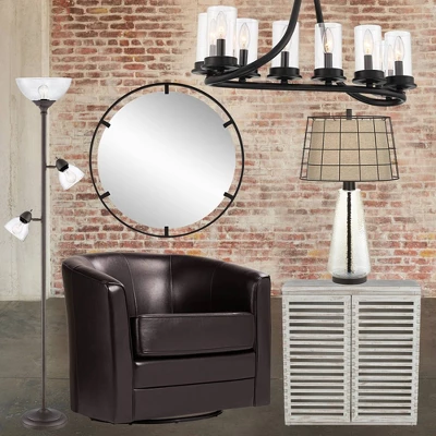 360 Lighting Riley Rustic Farmhouse Torchiere Floor Lamp With Side Lights 72" Tall Painted Bronze Metal Clear Glass Shade For Living Room Reading Home 10 360 Lighting Riley Rustic Farmhouse Torchiere Floor Lamp With Side Lights 72" Tall Painted Bronze Metal Clear Glass Shade For Living Room Reading Home - Image 8