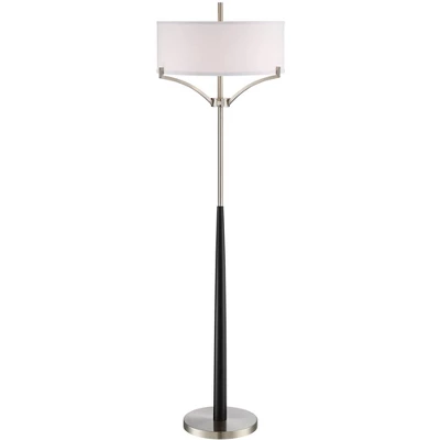 360 Lighting Modern Floor Lamp 62" Tall Black And Brushed Steel Column White Linen Drum Shade For Living Room Reading Bedroom Office 8 360 Lighting Modern Floor Lamp 62" Tall Black And Brushed Steel Column White Linen Drum Shade For Living Room Reading Bedroom Office - Image 6