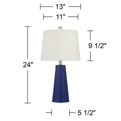 360 Lighting Ricky Modern Table Lamps 24" High Set Of 2 Deep Blue Triangle Textured Ceramic White Fabric Tapered Drum Shade For Bedroom Living Room -360 Lighting GUEST 34490c08 9fa5 4b30 a898 f9ab6a2ec4fc
