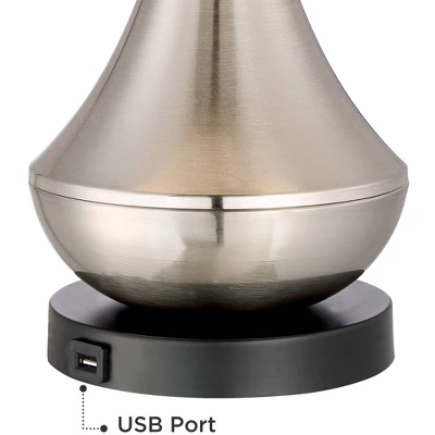 360 Lighting Simon Modern Table Lamps Set Of 2 With Square Risers 27" Tall Brushed Nickel USB Charging Port White Shade For Bedroom Living Room Desk 6 360 Lighting Simon Modern Table Lamps Set Of 2 With Square Risers 27" Tall Brushed Nickel USB Charging Port White Shade For Bedroom Living Room Desk - Image 4